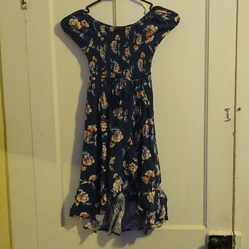 Justice size 7 dark blue dress with flowers.